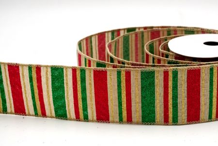 Natural/Red/Green/Gold_Sparkling Holiday Stripes Wired Ribbon_KF9092GC-14-183