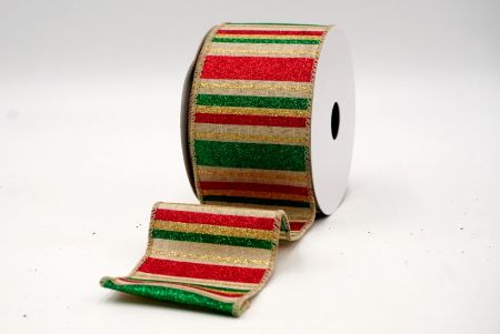 Natural/Red/Green/Gold_Sparkling Holiday Stripes Wired Ribbon_KF9092GC-14-183