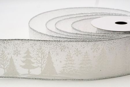 White - Silver Christmas Tree & Snowflake Wired Ribbon_KF9097G-1