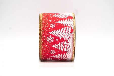 Red - Gold Christmas Tree & Snowflake Wired Ribbon_KF9097G-7G