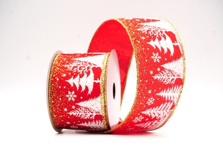 Red - Gold Christmas Tree & Snowflake Wired Ribbon_KF9097G-7G