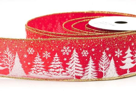 Red - Gold Christmas Tree & Snowflake Wired Ribbon_KF9097G-7G