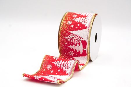 Red - Gold Christmas Tree & Snowflake Wired Ribbon_KF9097G-7G