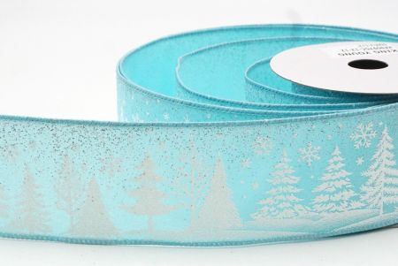 Light Blue Christmas Tree & Snowflake Wired Ribbon_KF9097GC-12-12