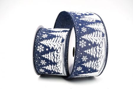 Navy Blue Christmas Tree & Snowflake Wired Ribbon_KF9097GC-4-4