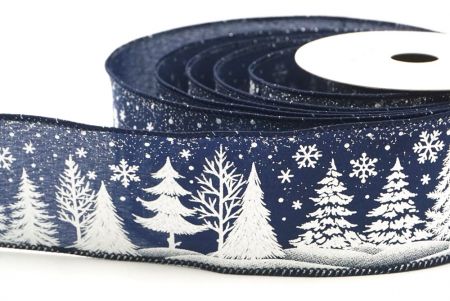 Navy Blue Christmas Tree & Snowflake Wired Ribbon_KF9097GC-4-4