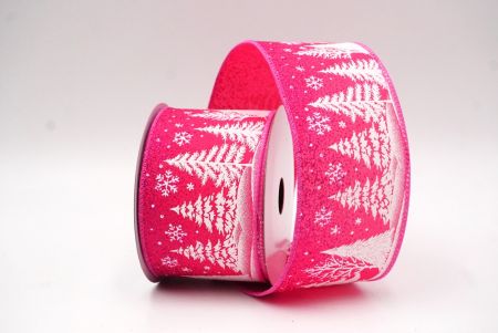 Hot Pink Christmas Tree & Snowflake Wired Ribbon_KF9097GC-40-218