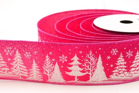 Hot Pink Christmas Tree & Snowflake Wired Ribbon_KF9097GC-40-218