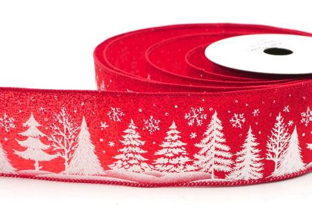 Red Christmas Tree & Snowflake Wired Ribbon_KF9097GC-7R-7