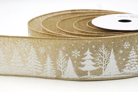 Light Brown Christmas Tree & Snowflake Wired Ribbon_KF9098GC-13-183