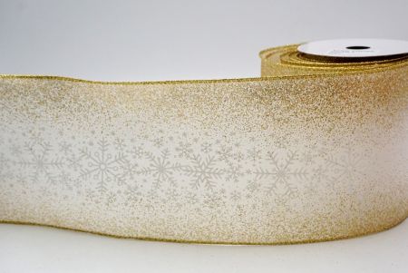 Cream/Gold_Christmas Sparkle Snowflake Wired Ribbon_KF9102G-2