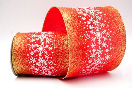 Red/White/Gold_Christmas Sparkle Snowflake Wired Ribbon_KF9102G-7G