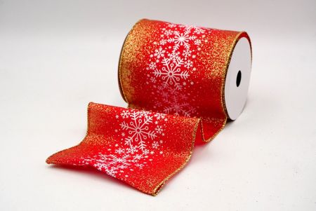 Red/White/Gold_Christmas Sparkle Snowflake Wired Ribbon_KF9102G-7G