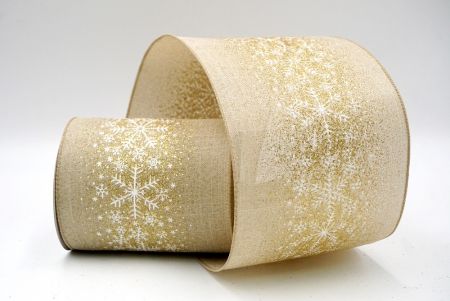 Khaki_Christmas Sparkle Snowflake Wired Ribbon_KF9103GC-13-183