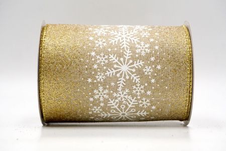 Khaki_Christmas Sparkle Snowflake Wired Ribbon_KF9104G-13