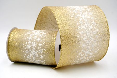 Khaki_Christmas Sparkle Snowflake Wired Ribbon_KF9104G-13