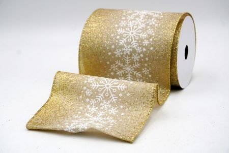 Khaki_Christmas Sparkle Snowflake Wired Ribbon_KF9104G-13