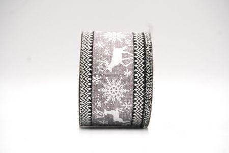 Gray - Black Reindeer and Snowflake Pattern Wired Ribbon_KF9105G-50