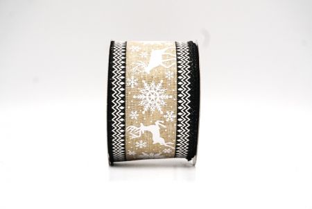 Light Brown - Black Reindeer and Snowflake Pattern Wired Ribbon_KF9105GC-13-183