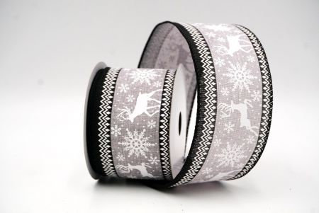 Gray Reindeer and Snowflake Pattern Wired Ribbon_KF9106GC-50-53