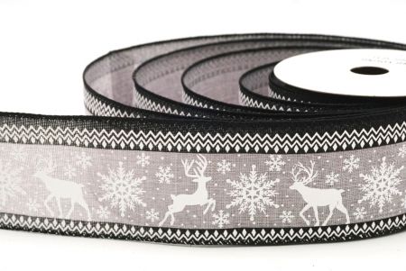 Gray Reindeer and Snowflake Pattern Wired Ribbon_KF9106GC-50-53