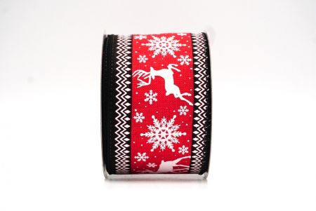 Red - Black Reindeer and Snowflake Pattern Wired Ribbon_KF9106GC-7-53