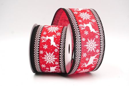 Red - Black Reindeer and Snowflake Pattern Wired Ribbon_KF9106GC-7-53