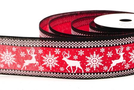 Red - Black Reindeer and Snowflake Pattern Wired Ribbon_KF9106GC-7-53