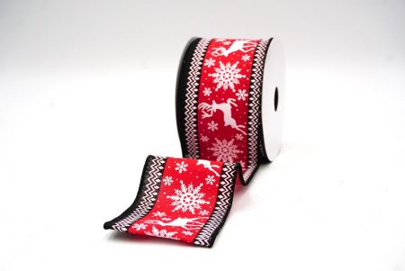 Red - Black Reindeer and Snowflake Pattern Wired Ribbon_KF9106GC-7-53