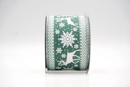 Green - Silver Reindeer and Snowflake Pattern Wired Ribbon_KF9107G-3