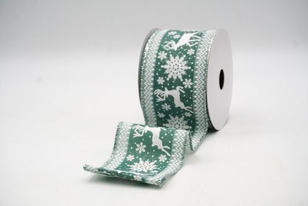 Green - Silver Reindeer and Snowflake Pattern Wired Ribbon_KF9107G-3