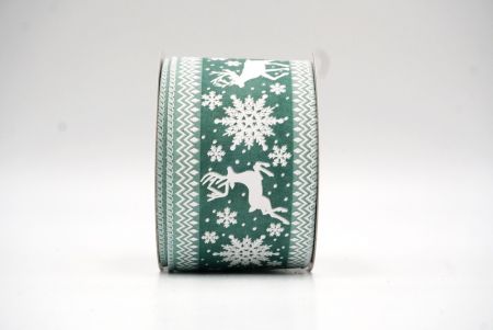 Green - White Reindeer and Snowflake Pattern Wired Ribbon_KF9108GC-3-1