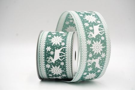 Green - White Reindeer and Snowflake Pattern Wired Ribbon_KF9108GC-3-1