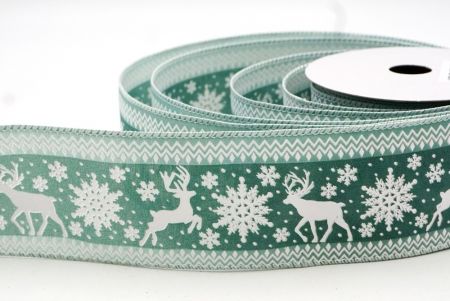 Green - White Reindeer and Snowflake Pattern Wired Ribbon_KF9108GC-3-1