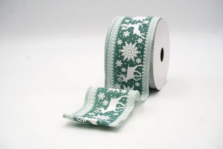 Green - White Reindeer and Snowflake Pattern Wired Ribbon_KF9108GC-3-1