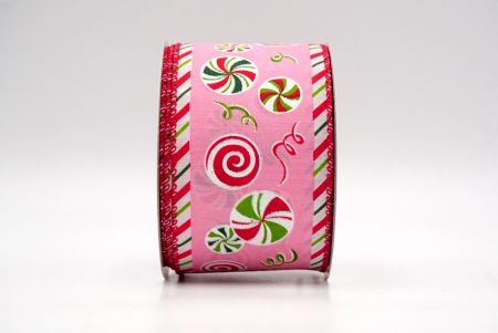 Pink/Red_Peppermint Candy Swirl Wired Ribbon_KF9109GC-5-7