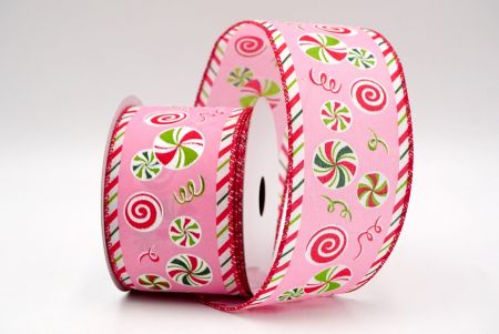 Pink/Red_Peppermint Candy Swirl Wired Ribbon_KF9109GC-5-7