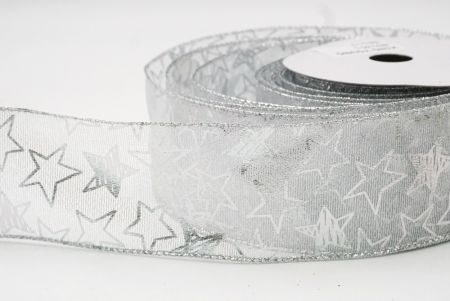 White Metallic star Wired Ribbon_KF9114G-1