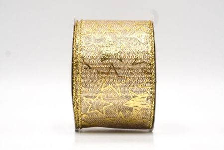 Cream White - Gold Metallic star Wired Ribbon_KF9114G-2