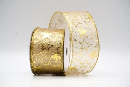 Cream White - Gold Metallic star Wired Ribbon_KF9114G-2