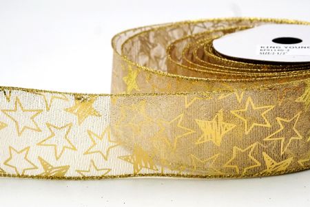 Cream White - Gold Metallic star Wired Ribbon_KF9114G-2