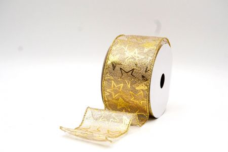 Cream White - Gold Metallic star Wired Ribbon_KF9114G-2