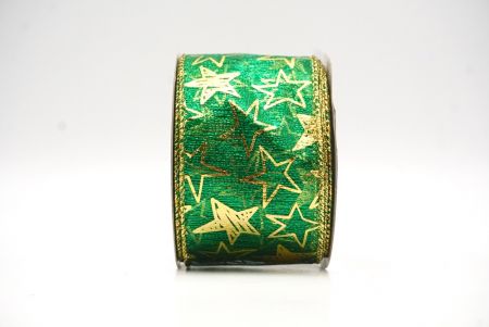 Green - Gold Metallic star Wired Ribbon_KF9114G-3