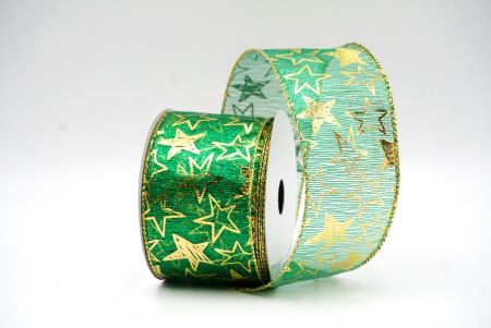 Green - Gold Metallic star Wired Ribbon_KF9114G-3