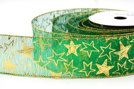 Green - Gold Metallic star Wired Ribbon_KF9114G-3