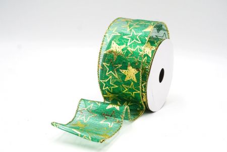 Green - Gold Metallic star Wired Ribbon_KF9114G-3