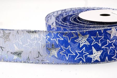 Royal Blue Metallic star Wired Ribbon_KF9114G-4