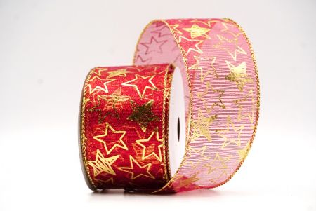 Red Metallic star Wired Ribbon_KF9114G-7