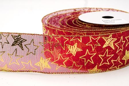 Red Metallic star Wired Ribbon_KF9114G-7