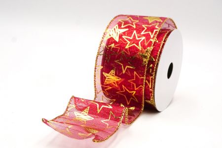 Red Metallic star Wired Ribbon_KF9114G-7